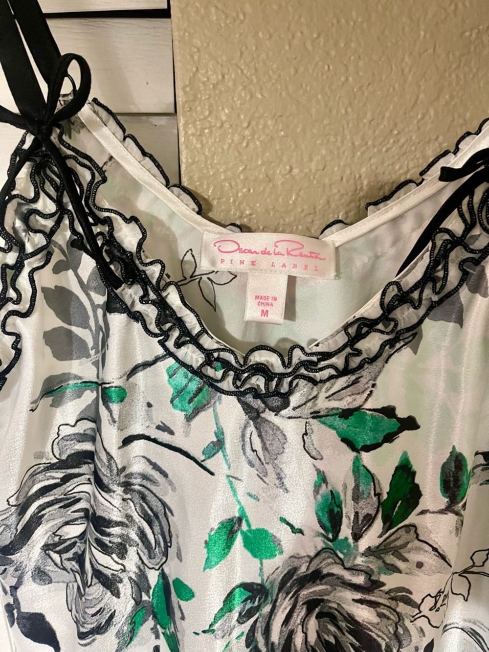 Oscar De La Renta Green Floral Silk Camisole